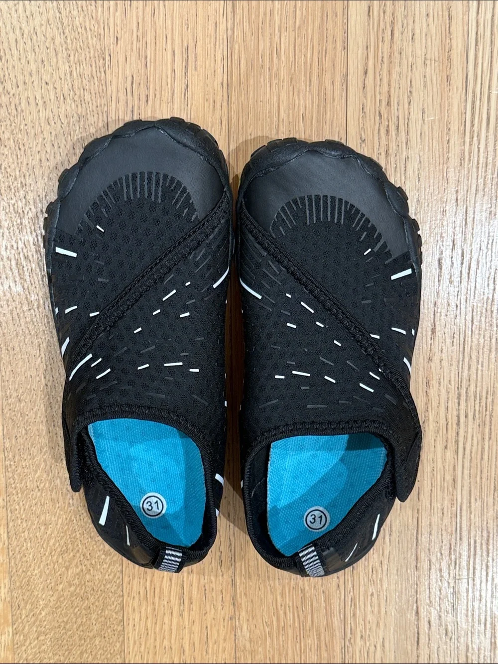 Kids Black Slip-On Water Shoes with Blue Insole 1 Big Kid/EU 31
